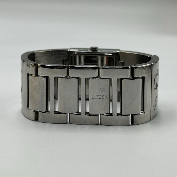 3/$30 Guess Watch Women Silver Tone Pink Dial Wide Bangle Band New Battery 6.5" - Picture 10 of 11
